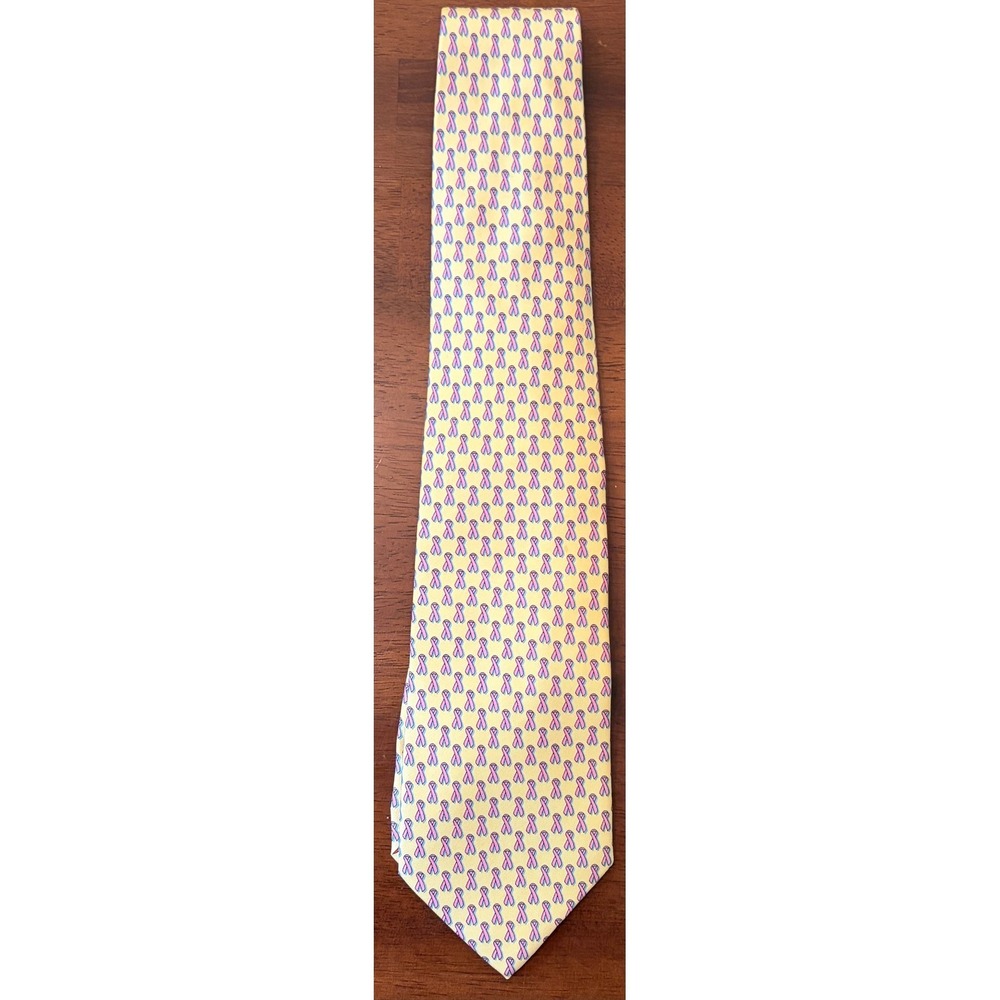 NWOT Vineyard Vines Breast Cancer Awareness Pink Ribbon Silk Tie Yellow